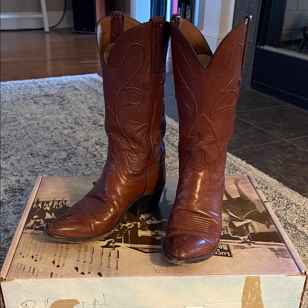Lucchese Chestnut Leather Western Boots